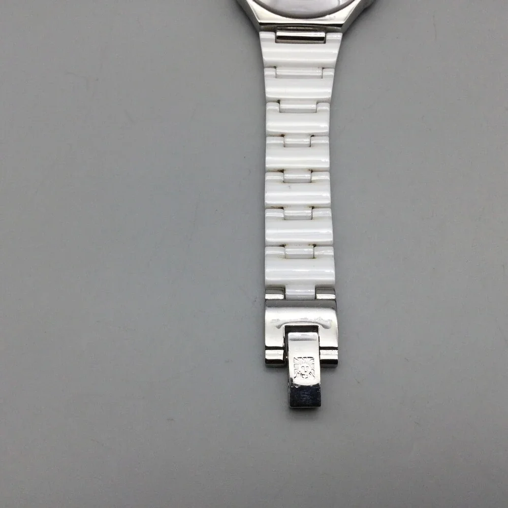 Anne Klein Watch Women 31mm Silver Tone White Cermaic MOP Dial New Battery 5.75
